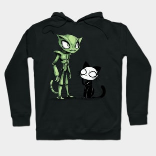 Green Alien and Black Cat Duo Hoodie